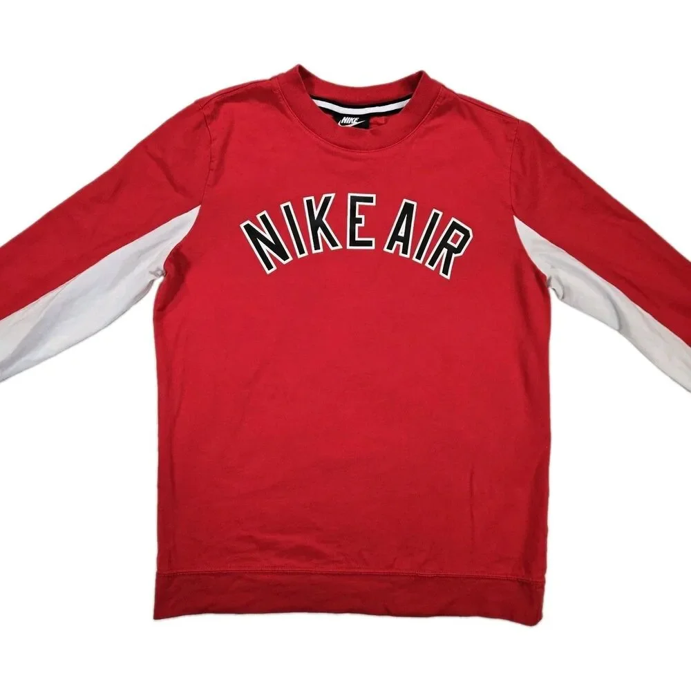 Boys Nike Air Long Sleeve Shirt Red White Graphic Crew Neck Youth XL